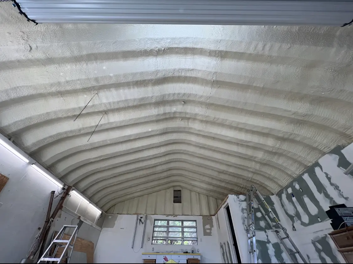 Spray polyurethane foam applied to the underside of a metal roof deck in Vernon Hills
