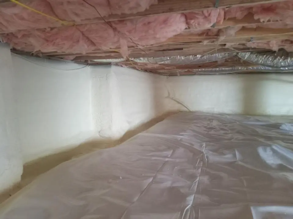 Crawl space encapsulation with closed-cell spray foam for Commercial Roof Restoration in Vernon Hills